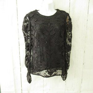 New Stevie May Top S Small Black Crochet Lace Long Sleeve